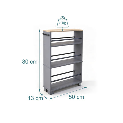 4-Tier Wood-Effect Trolley, Natural Gray, 80x13x50 cm