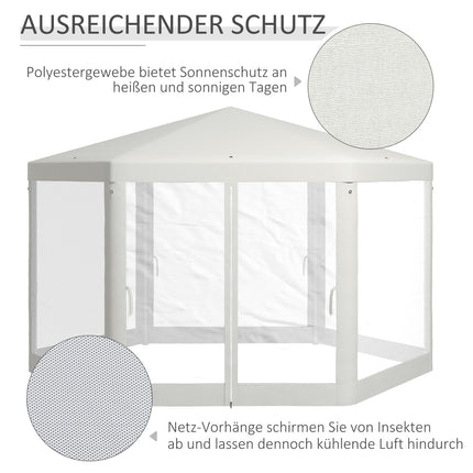 Šestihranný krémový párty stan, moskytiéra, polyester