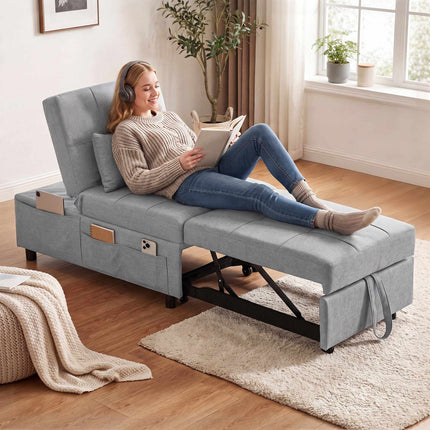 4-in-1 Adjustable Sleeper Chair with Side Pockets, Light Grey