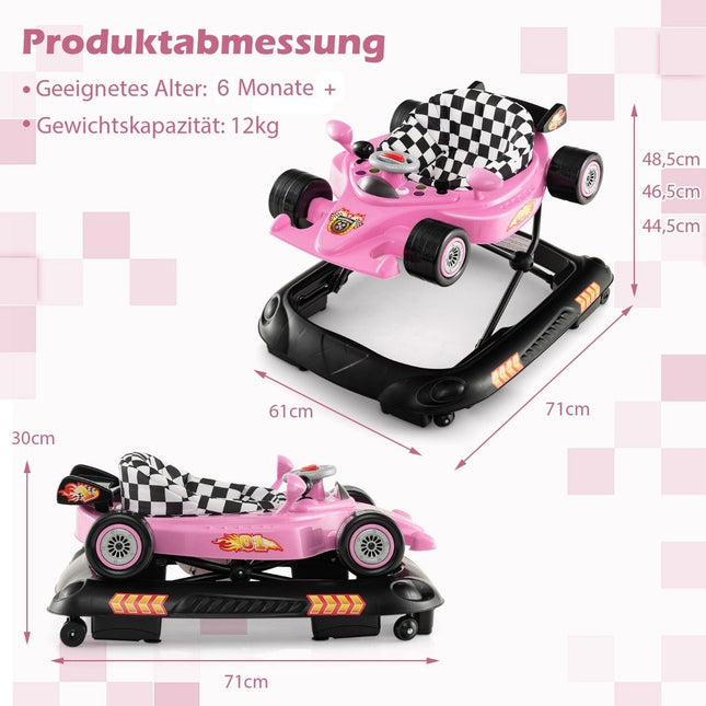 Dětské chodítko 4v1 s nastavitelnou výškou, design růžového auta