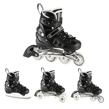Černé LED brusle inline/lední 4v1, velikost M (35-38)