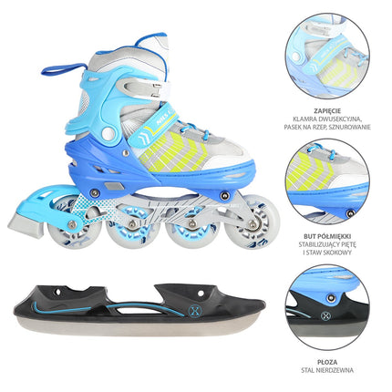 Modré inline a lední brusle 4v1, velikost L (39-43)