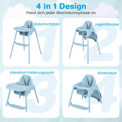 4-in-1 Convertible Baby High Chair with Adjustable Tray