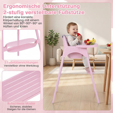 4-in-1 Convertible Baby High Chair with Adjustable Tray, Pink