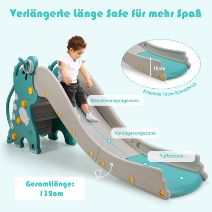 Dětská skluzavka 4v1 dinosaurus s prolézačkou a basketbalovým košem 188 x 65 x 80 cm