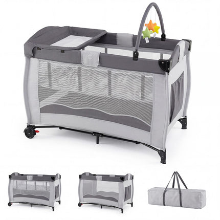 4-in-1 Foldable Baby Playard with Changing Table – Grey