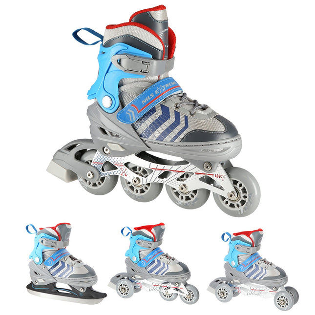 Inline a lední brusle 4v1, šedá/modrá, velikost S (29-33)
