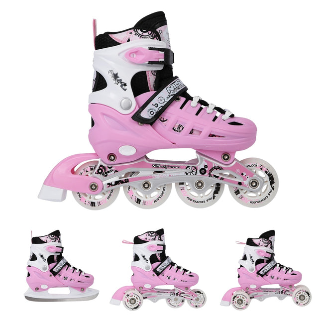 Inline/lední brusle 4v1, růžová, velikost M (35-38)