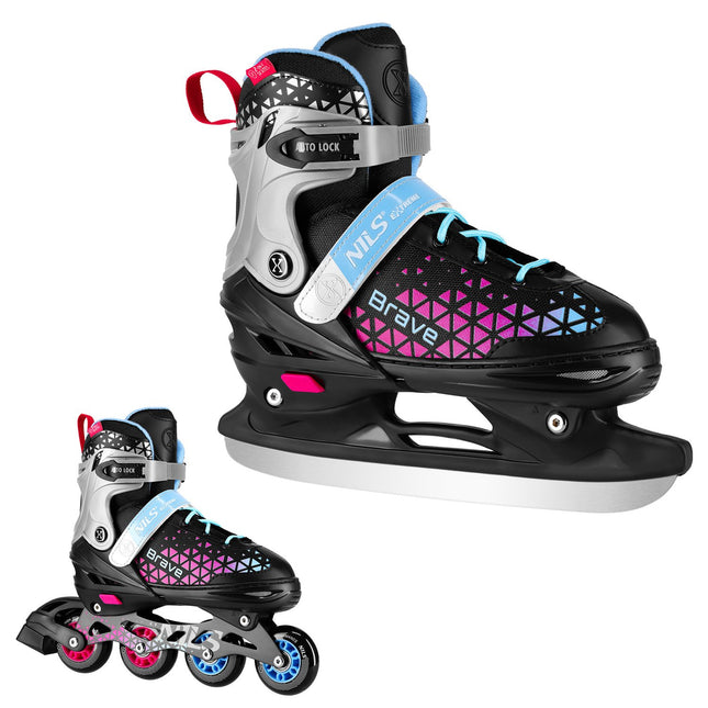 Sada inline a ledních bruslí 4v1, růžová, velikost S (29-33)