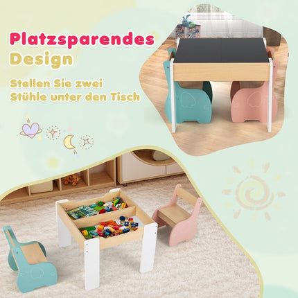 Dětský dřevěný stolní set 4v1 s úložným prostorem a tabulí