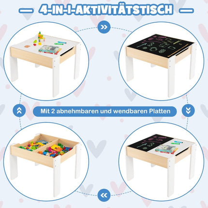 Dětský dřevěný stolní set 4v1 s úložným prostorem, bílý