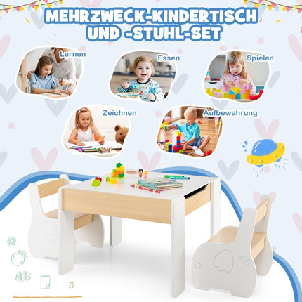 Dětský dřevěný stolní set 4v1 s úložným prostorem, bílý