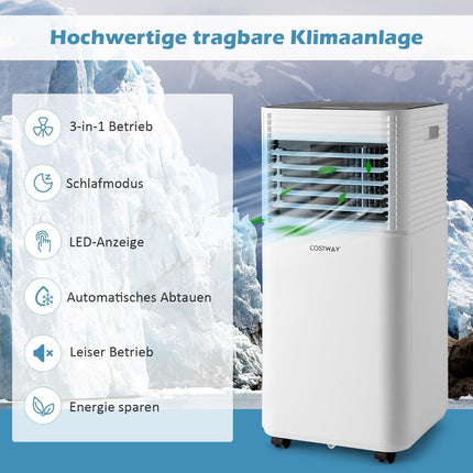 Mobilní klimatizace 4v1 9000 BTU chlazení, ventilace a odvlhčování klimatizace s černým víkem 16℃-32℃