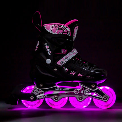 Růžové LED inline/lední brusle 4v1, velikost S (31-34)