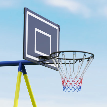 Houpačková sestava 4v1 s hnízdovou houpačkou, basketbalovým košem a fotbalovou brankou