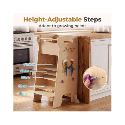 4-in-1 Toddler Tower with Slide and Chalkboard, Montessori Kitchen Step Stool