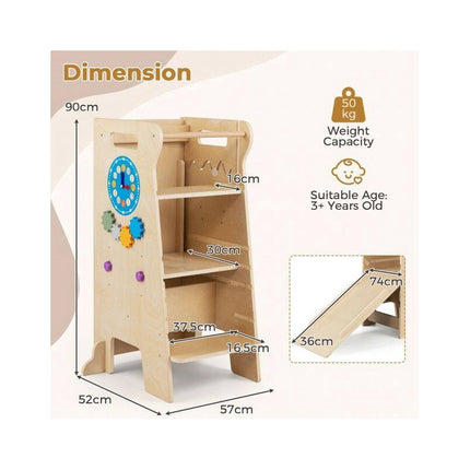 4-in-1 Toddler Tower with Slide and Chalkboard, Montessori Kitchen Step Stool