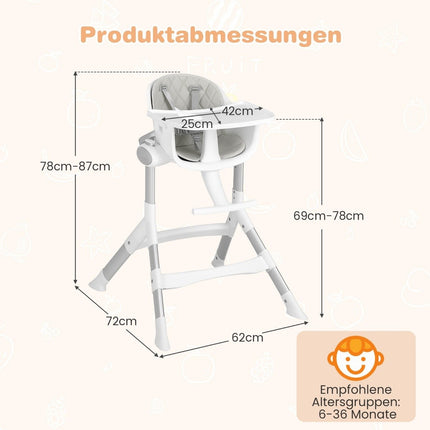 4 in 1 baby chair baby high chair convertible with 5-way adjustable height gray