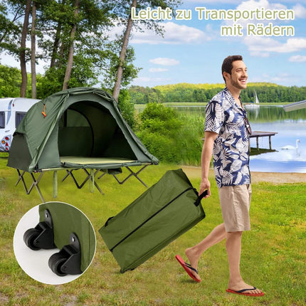 Kempingový stan 4v1 pro 2 osoby s přehozem a matrací 194 x 146 x 160 cm zelená