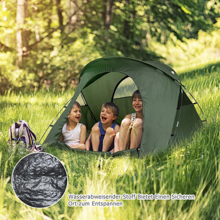 Kempingový stan 4v1 pro 2 osoby s přehozem a matrací 194 x 146 x 160 cm zelená