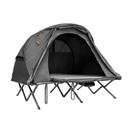 Turistický stan 4v1 pro 2 osoby s přehozem a matrací 194 x 146 x 160 cm šedá