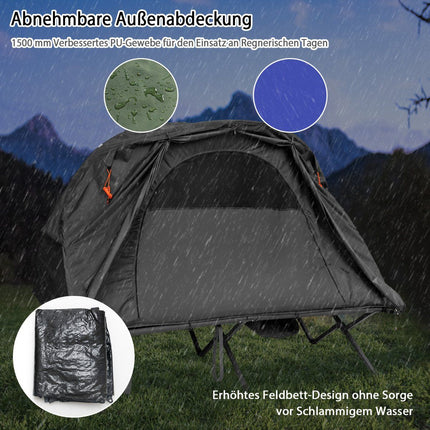 Turistický stan 4v1 pro 2 osoby s přehozem a matrací 194 x 146 x 160 cm šedá