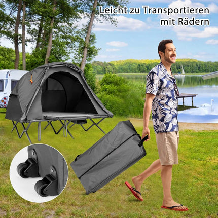 Turistický stan 4v1 pro 2 osoby s přehozem a matrací 194 x 146 x 160 cm šedá