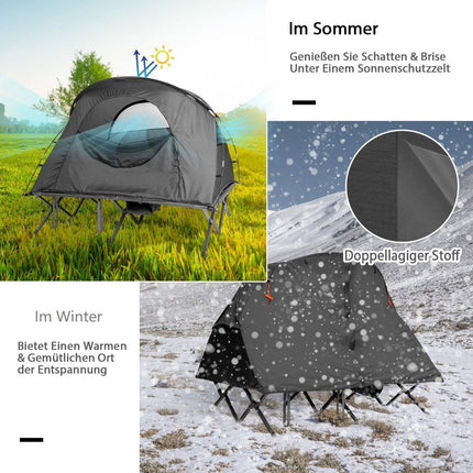 Turistický stan 4v1 pro 2 osoby s přehozem a matrací 194 x 146 x 160 cm šedá