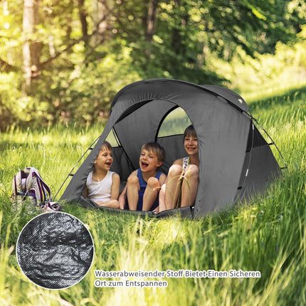 Turistický stan 4v1 pro 2 osoby s přehozem a matrací 194 x 146 x 160 cm šedá