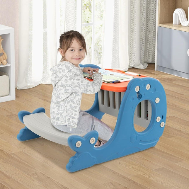 4 in 1 kids whale shaped easel with bench & double sided table top & whiteboard