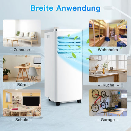Mobilní klimatizace 4v1 chlazení, ventilace a odvlhčování klimatizační jednotka s odvodní hadicí 7000BTU bílá