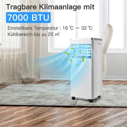 Mobilní klimatizace 4v1 chlazení, ventilace a odvlhčování klimatizační jednotka s odvodní hadicí 7000BTU bílá