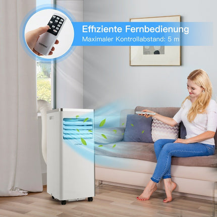 Mobilní klimatizace 4v1 chlazení, ventilace a odvlhčování klimatizační jednotka s odvodní hadicí 7000BTU bílá