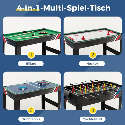 Multifunkční herní stůl 4v1 se stolním fotbalem, kulečníkem, air hockeyem a stolním tenisem herní set