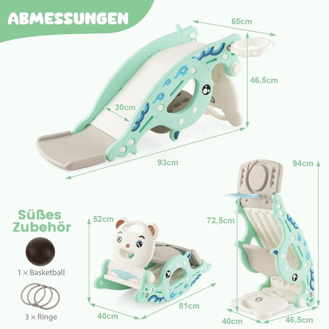 4-in-1 slide toy for children with basketball hoop & ring game green