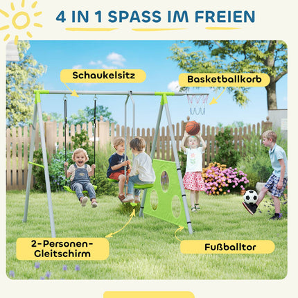 Children's outdoor swing set - slide, hoop, target and swing