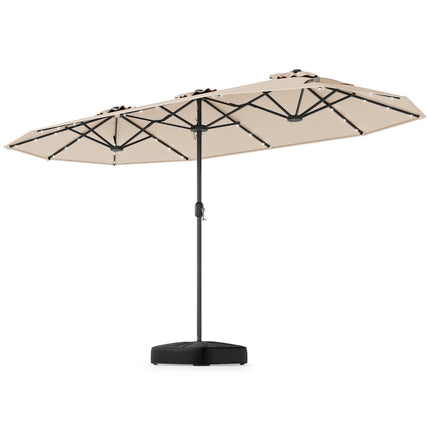 Oboustranný zahradní slunečník 4 m, solární LED, podstavec, béžová