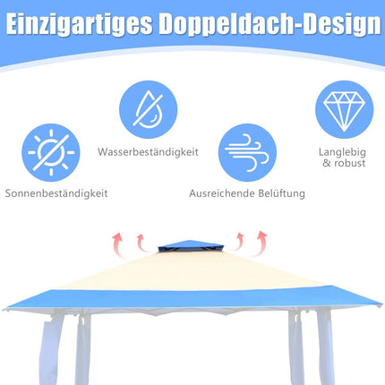 Velký akční stan 4 m x 4 m stínění s dvoupatrovou střechou modrá