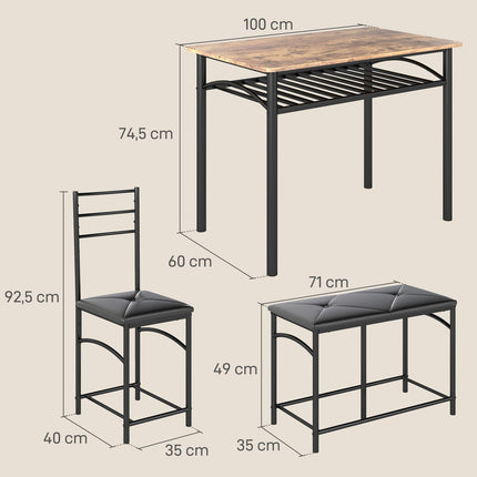 Jídelní set, stůl se 2 židlemi a lavicí, úsporný