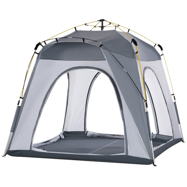 Koepeltent voor 4 personen, lichtgewicht, stabiel, waterdicht, UV 50+, pop-up kampeertent met haak, deur, raam, grondzeil, familietent met 1000 mm waterkolom, tent voor kamperen, reizen, trekking, tuin
