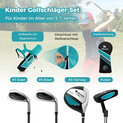 Dětská golfová sada 4 ks s bagem a pláštěnkou pro děti 5-7 let, modrá