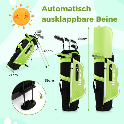 Dětská golfová sada 4 ks s bagem a pláštěnkou pro děti 5-7 let, zelená