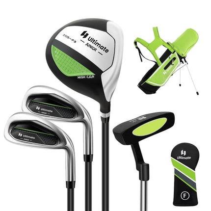 Dětská golfová sada 4 ks s bagem a pláštěnkou pro děti 5-7 let, zelená