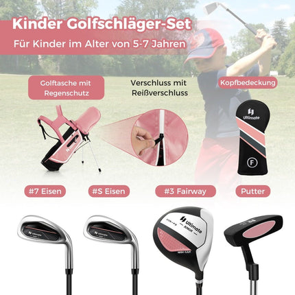 Dětská golfová sada 4 ks s bagem a pláštěnkou pro děti 5-7 let, růžová