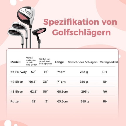Dětská golfová sada 4 ks s bagem a pláštěnkou pro děti 5-7 let, růžová