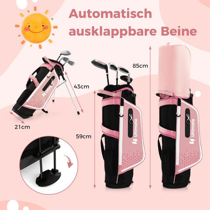 Dětská golfová sada 4 ks s bagem a pláštěnkou pro děti 5-7 let, růžová
