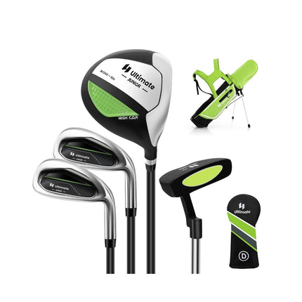 Dětská golfová sada 4 ks s bagem a pláštěnkou pro děti 8-10 let, zelená