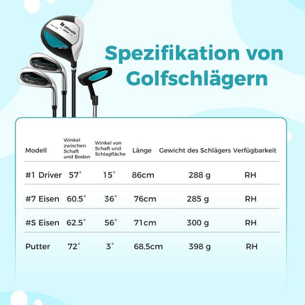 Dětská golfová sada 4 ks s bagem a pláštěnkou pro děti 8-10 let, modrá