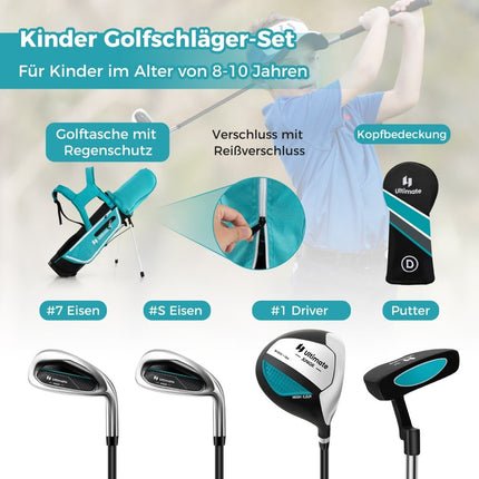 Dětská golfová sada 4 ks s bagem a pláštěnkou pro děti 8-10 let, modrá