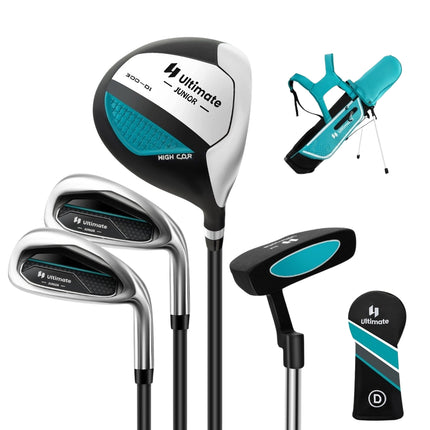 Dětská golfová sada 4 ks s bagem a pláštěnkou pro děti 8-10 let, modrá
